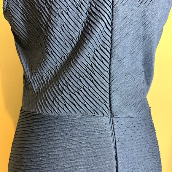 Navy Blue Pleated Ruched Bias Seam A-line Dress - Size L - Picture 3 of 8